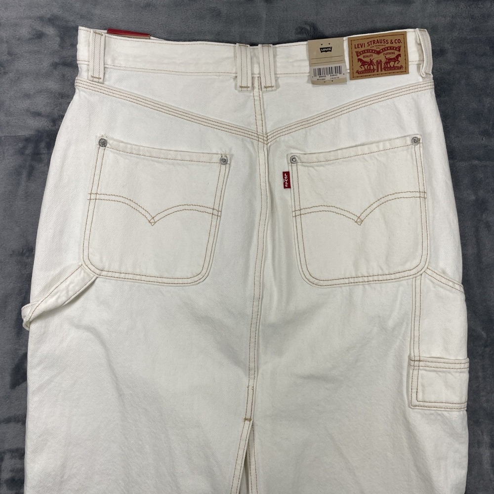 Levis Boyfriend Deconstructed Mini Jean Skirt Women Sz 30 White Denim Button Fly - Picture 6 of 8